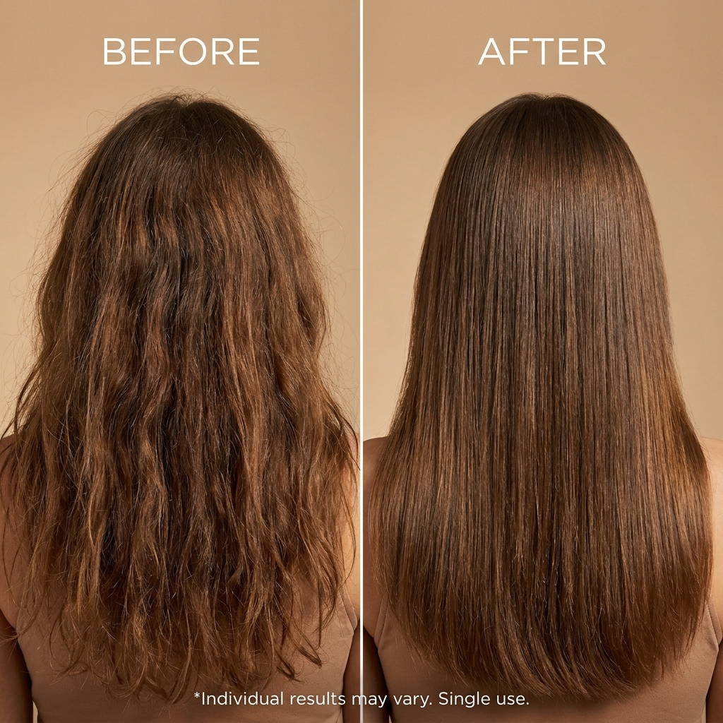 Before and after hair straightening results with Carefy ionic brush wavy to smooth