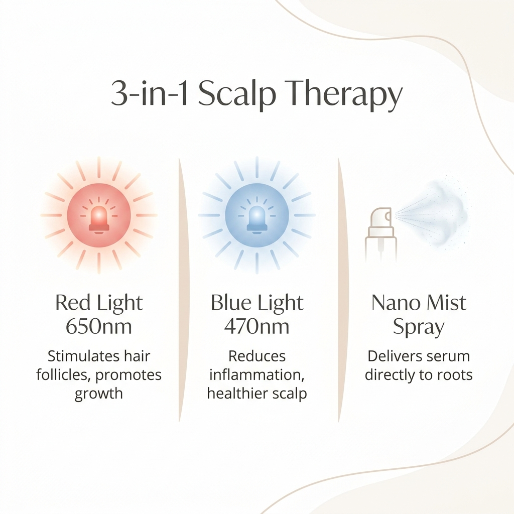 Carefy Laser Hair Growth Comb showing 650nm red light technology